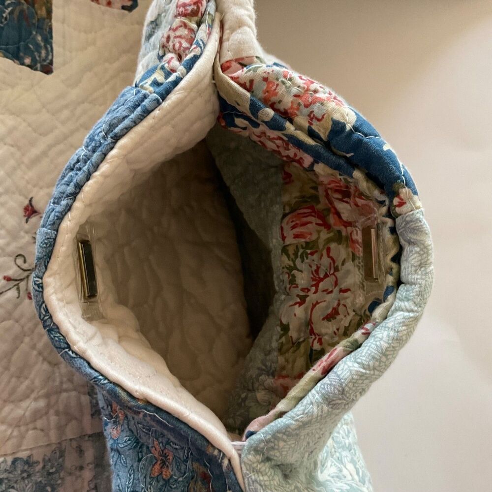 Handmade Vintage Quilt Patchwork Jacket Blue Ivor… - image 5